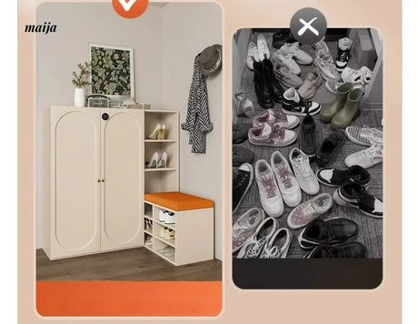 MEIHOUSE Cream Shoe Cabinet with Password Lock Entryway Storage Bench from MEIHOUSE