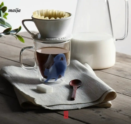 JOTO Handmade Double Layer Glass Cat Handle Coffee Cup from MOSE