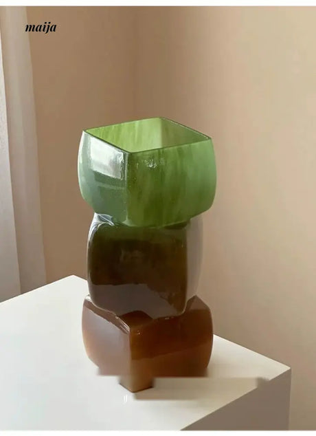 GUIFOU Square Glazed Green Vase from GUIFOU