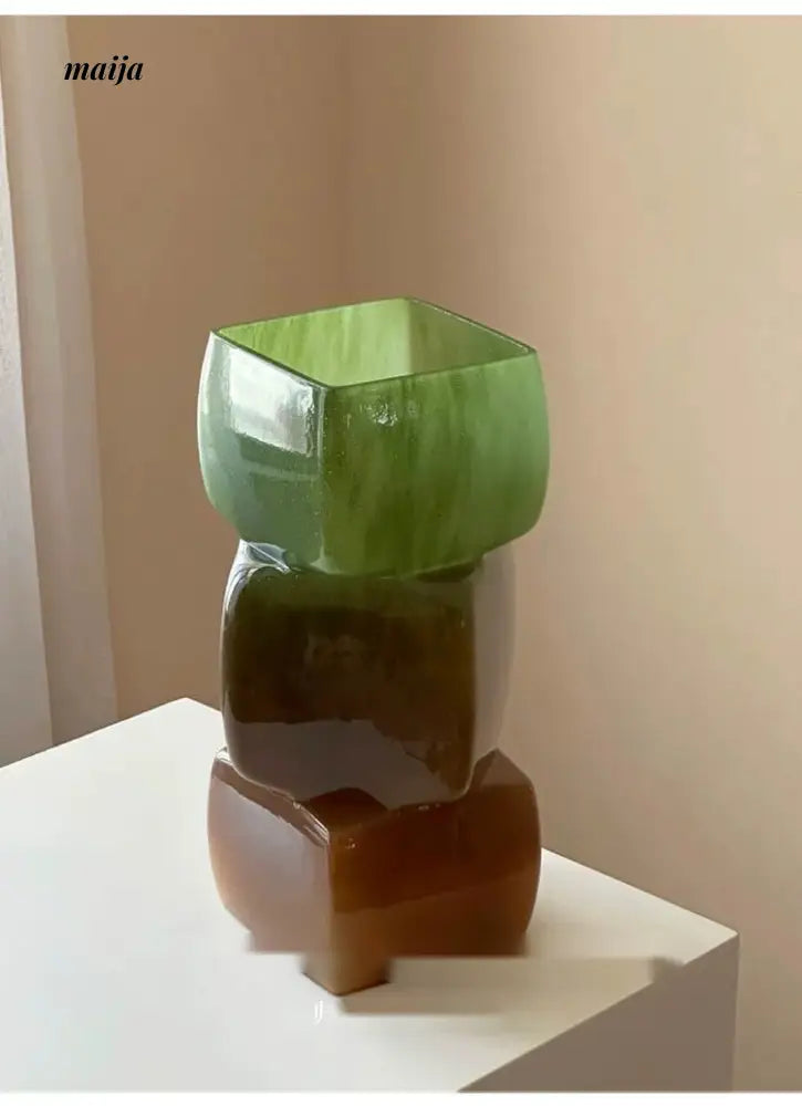 GUIFOU Square Glazed Green Vase from GUIFOU