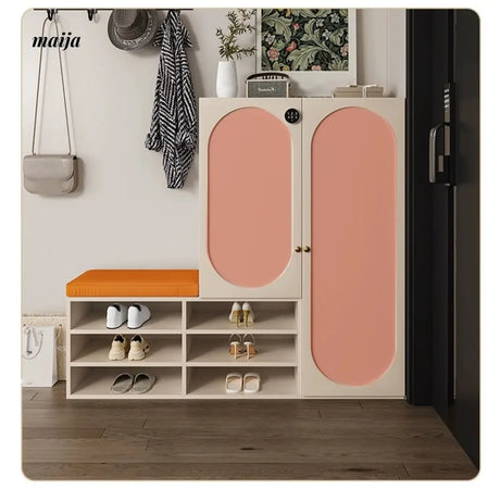 MEIHOUSE Cream Shoe Cabinet with Password Lock Entryway Storage Bench from MEIHOUSE