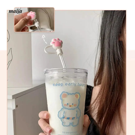 BANKE Bear Straw Glass Milk Coffee Cup from BANKE