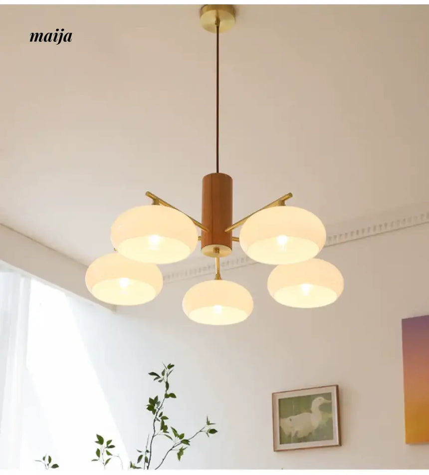 NANCY Japanese Retro Glass Chandelier Walnut Style from NANCY