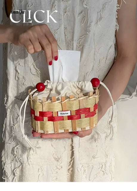 CLICK Colorful Woven Tissue Storage Basket with Drawstring from CLICK