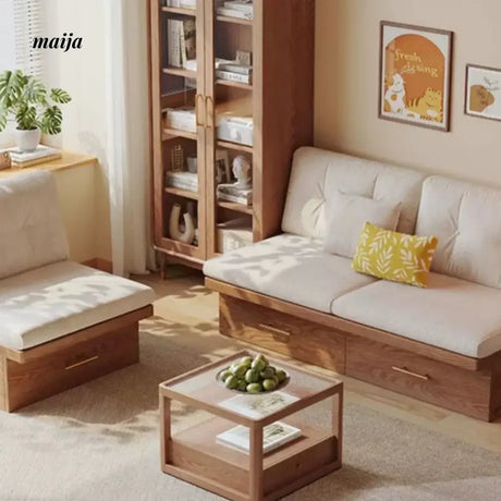 Japanese Style Solid Wood Sofa with Storage System from AI