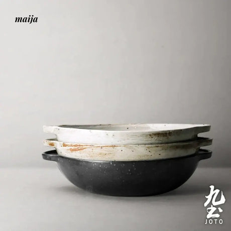JOTO Six Color Rough Pottery Soup Bowl Handmade Retro Glazed from JOTO