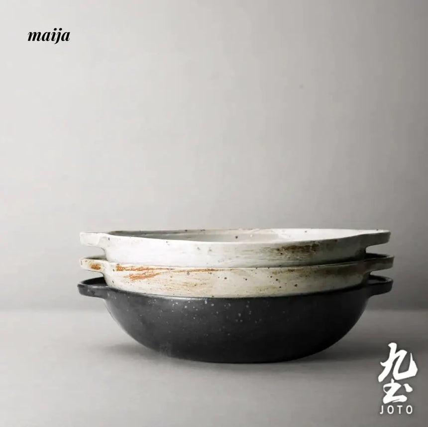 JOTO Six Color Rough Pottery Soup Bowl Handmade Retro Glazed from JOTO