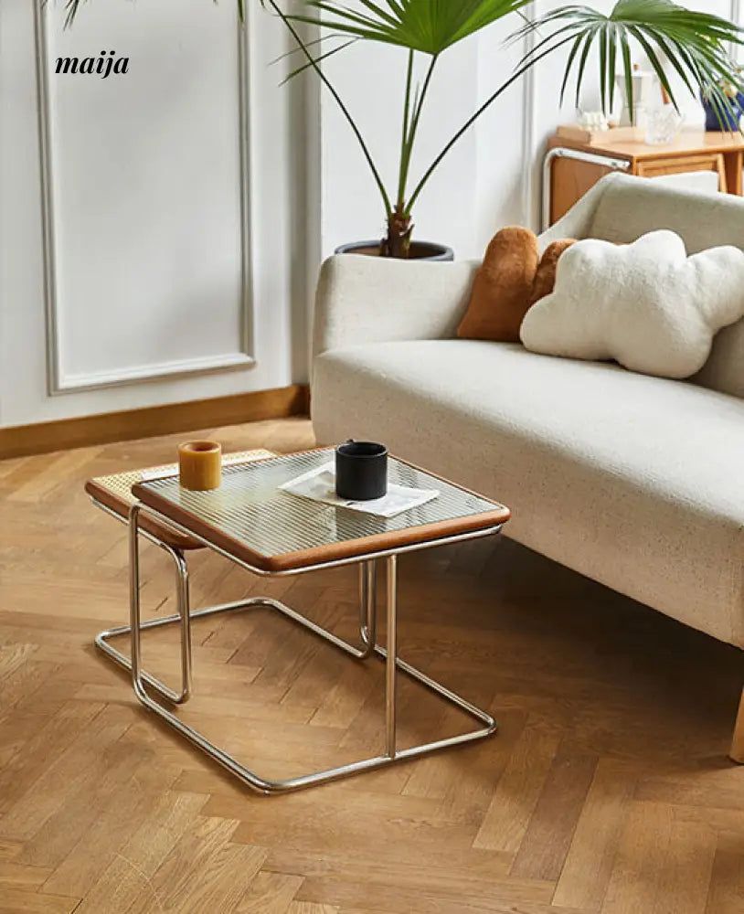 Retro Classic Rattan Glass Nested Tables from maija