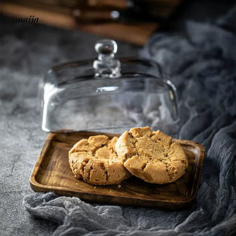 Wooden Dessert Tray with Glass Lid from Zodian