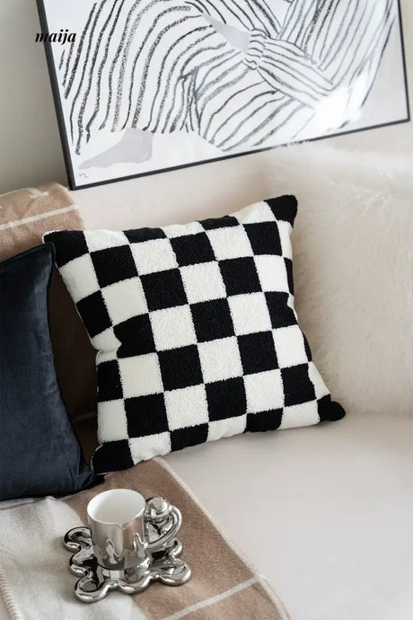 MISTYWOOD Black and White Grid Pattern Pillow from MISTYWOOD