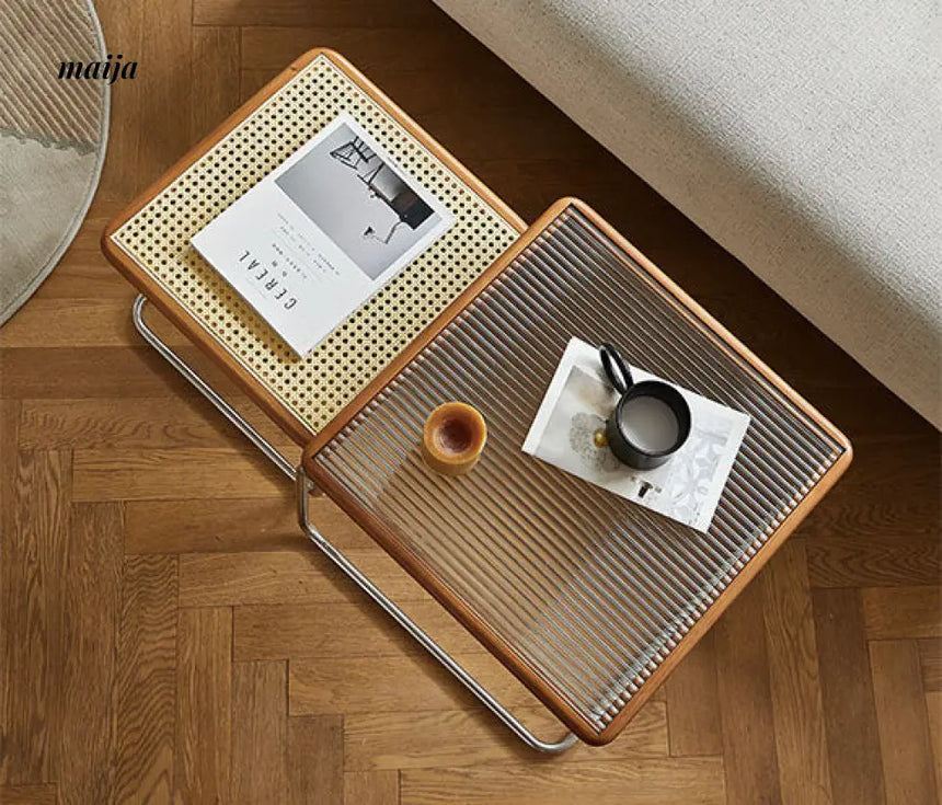 Retro Classic Rattan Glass Nested Tables from maija