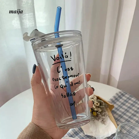 BANKE Alphabet Printed Glass Milk Tea Straw Cup from BANKE