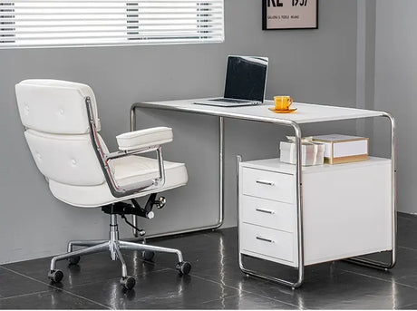 ABOUT WHITE Isadora Minimalist Steel Modern Office Desk from ABOUT WHITE