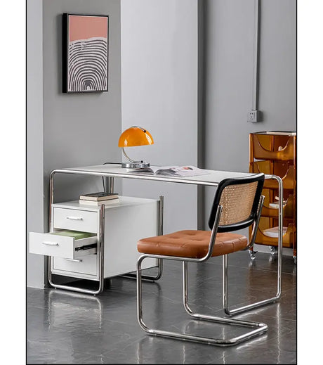 ABOUT WHITE Isadora Minimalist Steel Modern Office Desk from ABOUT WHITE
