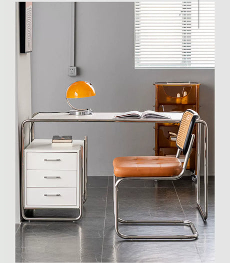 ABOUT WHITE Isadora Minimalist Steel Modern Office Desk from ABOUT WHITE