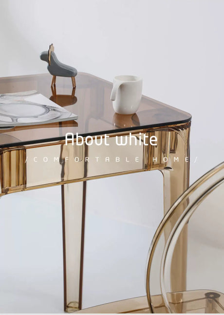 ABOUT WHITE Santiago Scandinavian Minimalist Glass Dining Table from ABOUT WHITE