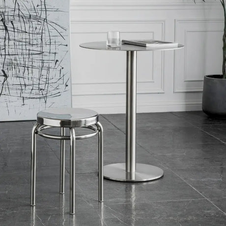 ABOUT WHITE Santiago Sleek Stainless Steel Round Dining Table from ABOUT WHITE