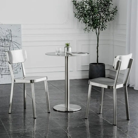 ABOUT WHITE Santiago Sleek Stainless Steel Round Dining Table from ABOUT WHITE