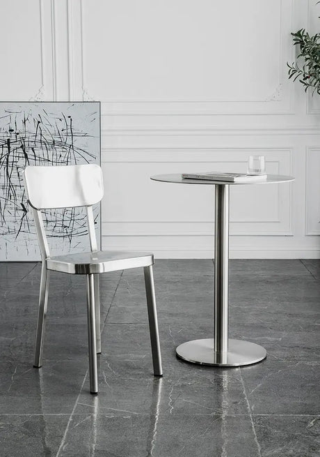 ABOUT WHITE Santiago Sleek Stainless Steel Round Dining Table from ABOUT WHITE