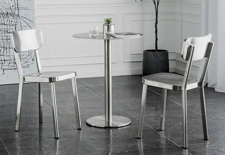 ABOUT WHITE Santiago Sleek Stainless Steel Round Dining Table from ABOUT WHITE