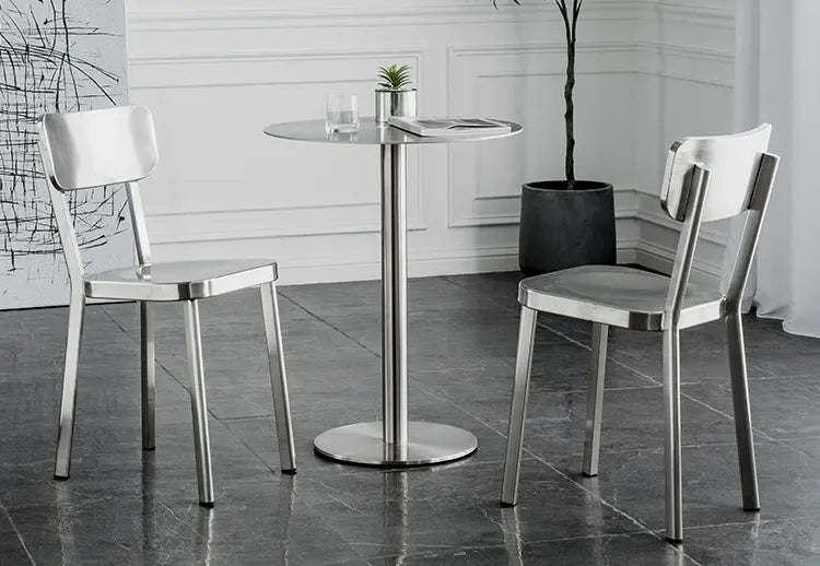 ABOUT WHITE Santiago Sleek Stainless Steel Round Dining Table from ABOUT WHITE