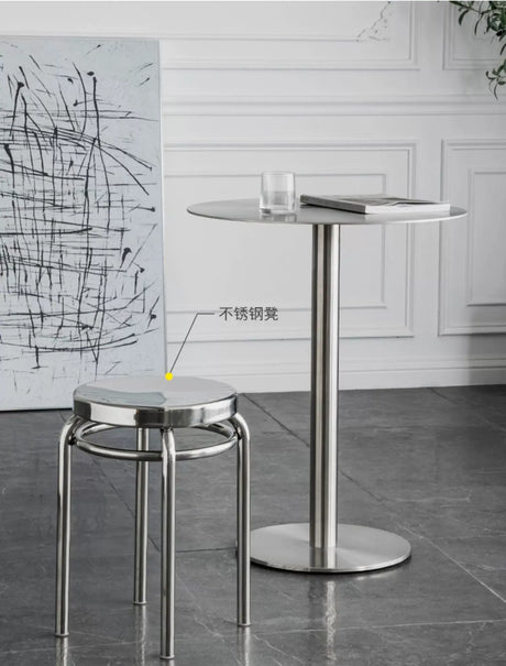 ABOUT WHITE Santiago Sleek Stainless Steel Round Dining Table from ABOUT WHITE