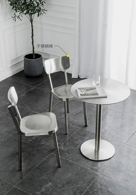 ABOUT WHITE Santiago Sleek Stainless Steel Round Dining Table from ABOUT WHITE