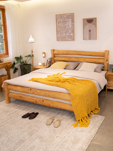 BAIYA SHUNAN Yumiko Elegant Cypress Eco-Friendly Double Bed from BAIYA SHUNAN