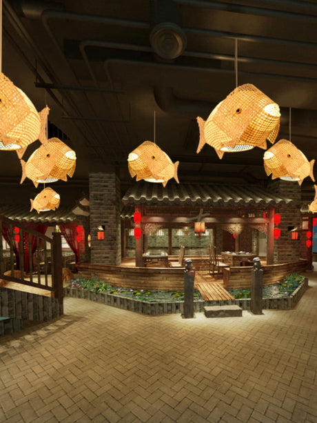 BOJI Lysandra Artistic Bamboo Grilled Fish Chandelier from BOJI