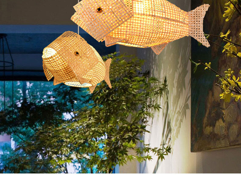 BOJI Lysandra Artistic Bamboo Grilled Fish Chandelier from BOJI