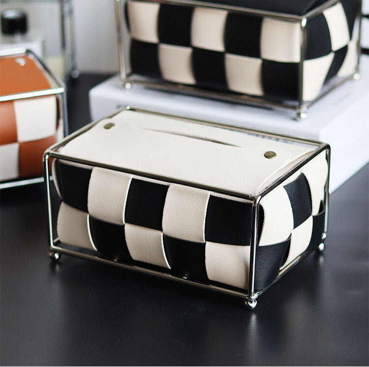 EPIUS Araceli Nordic Electroplating Checkerboard Tissue Box - Light Luxury Table Weaving from EPIUS