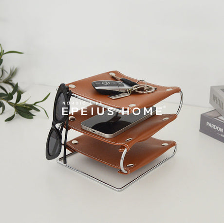 EPIUS Lysandra Multi-Layer Leather Iron Frame Desktop Storage Box from EPIUS
