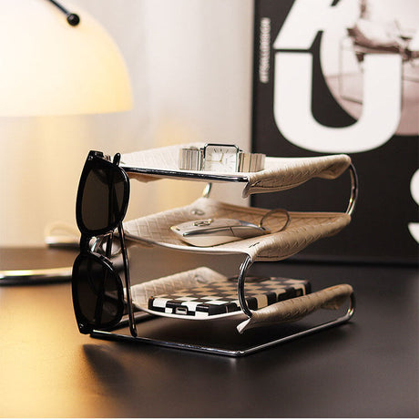 EPIUS Lysandra Multi-Layer Leather Iron Frame Desktop Storage Box from EPIUS