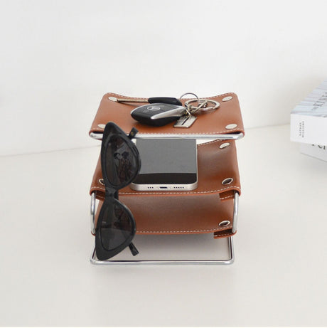EPIUS Lysandra Multi-Layer Leather Iron Frame Desktop Storage Box from EPIUS