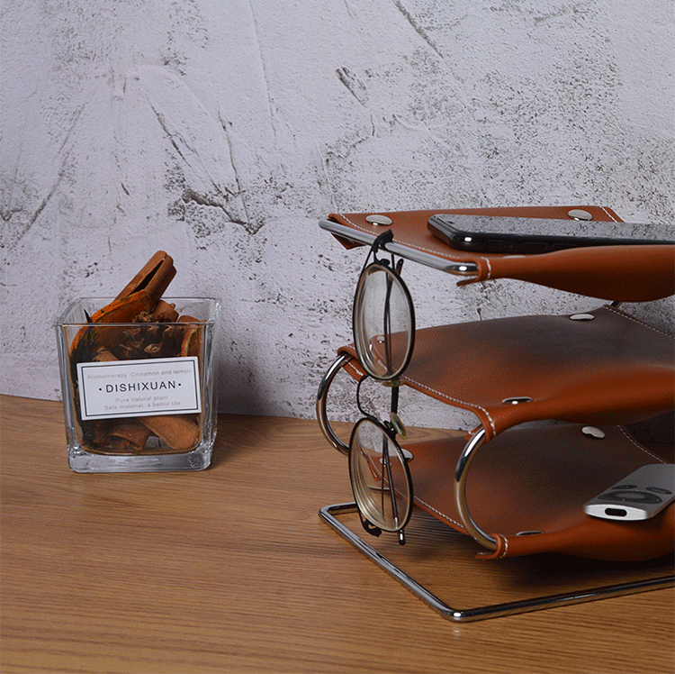 EPIUS Lysandra Multi-Layer Leather Iron Frame Desktop Storage Box from EPIUS