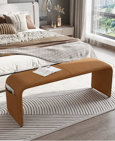GANGETIC AGE Valdemar Sleek Luxury Saddle Leather Bedroom Bench from GANGETIC AGE