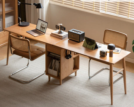 GENJI Amara Sleek Solid Wood Double Desk Bookcase from GENJI