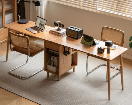GENJI Amara Sleek Solid Wood Double Desk Bookcase from GENJI