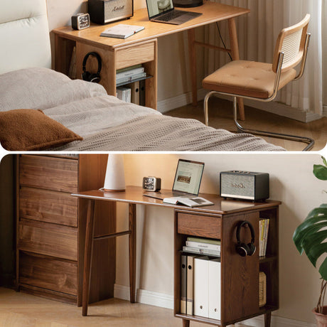 GENJI Amara Sleek Solid Wood Double Desk Bookcase from GENJI