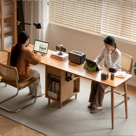 GENJI Amara Sleek Solid Wood Double Desk Bookcase from GENJI