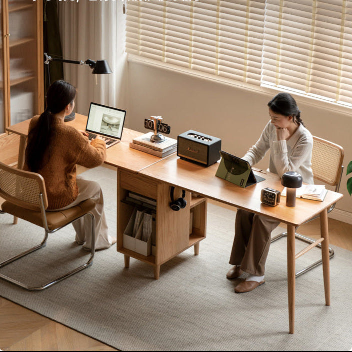 GENJI Amara Sleek Solid Wood Double Desk Bookcase from GENJI