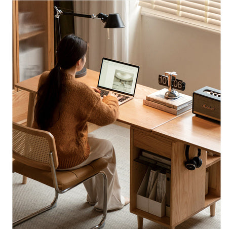 GENJI Amara Sleek Solid Wood Double Desk Bookcase from GENJI