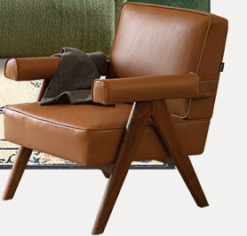 GENJI Isolde Retro Solid Wood Leather Balcony Chair from GENJI