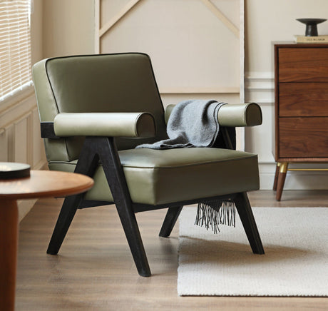 GENJI Isolde Retro Solid Wood Leather Balcony Chair from GENJI