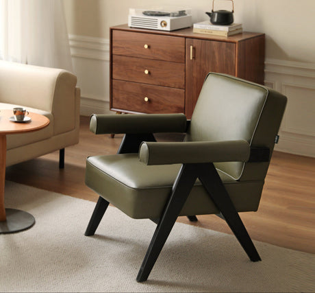 GENJI Isolde Retro Solid Wood Leather Balcony Chair from GENJI