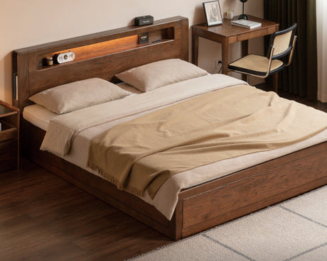 GENJI Juniper Solidwood Modern Minimalist Oak Storage Bed from GENJI