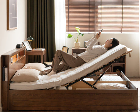 GENJI Juniper Solidwood Modern Minimalist Oak Storage Bed from GENJI