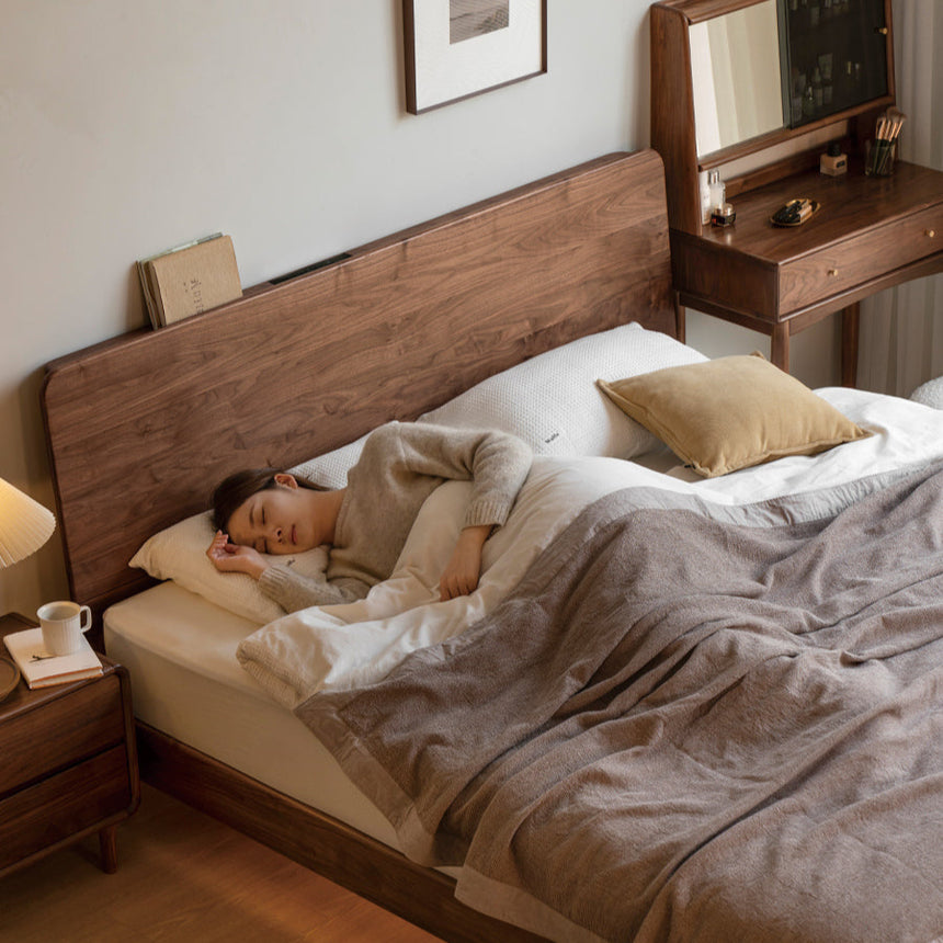 GENJI Kagoshima Elegant Solid Wood Bed with Luminous Edges from GENJI