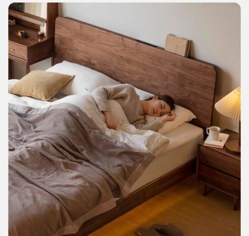 GENJI Kagoshima Elegant Solid Wood Bed with Luminous Edges from GENJI