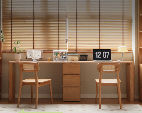 GENJI Kairos Solid Oak Double Computer Desk with Drawer from GENJI